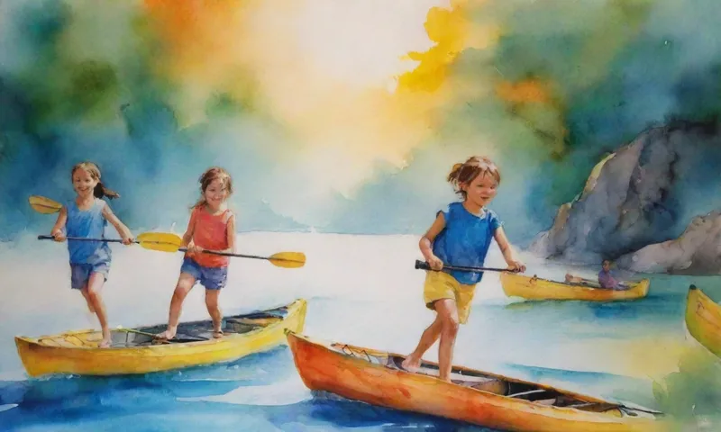 Un grupo de niños diversos se dedicaron a una variedad de actividades al aire libre como escalada, kayak, pintura al aire libre y correr libremente en la naturaleza, bañados a la luz del sol.