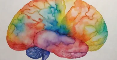 Un acercamiento de un periódico académico con una mano humana sosteniendo delicadamente sobre un mapa cerebral que pulsa con colores vibrantes y conexiones intrincadas.