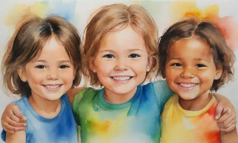 Un grupo diverso de niños sonríe radiantemente, brazos unidos en apoyo y conexión, frente a un futuro brillante con esperanza y determinación reflejadas en sus ojos.