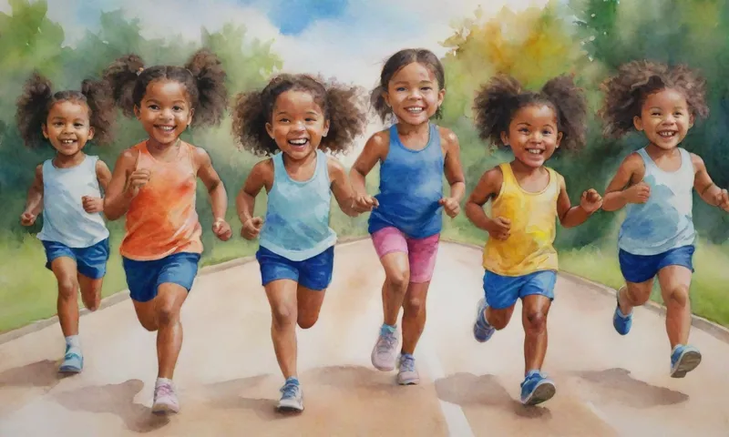Un grupo diverso de caras (representando niños, adultos, individuos de diferentes grupos de edad) sonriendo, energizados, saludables y felices, comprometidos en la actividad física de deportes/actividades específicas como correr en una pista, levantar pesos, nadar, bailar, todo al mismo tiempo demostrando músculos fuertes, tonificados, están rodeados de naturaleza.