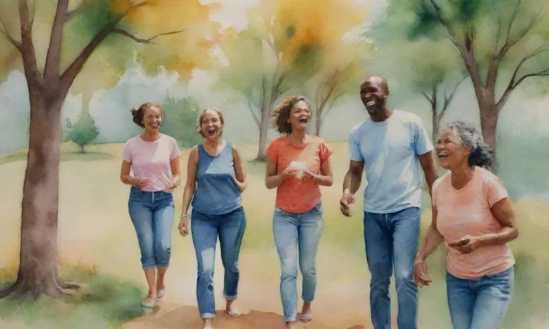Un grupo diverso de personas riéndose e interactuando durante un día de actividad voluntaria, con recursos naturales como características circundantes como árboles y espacios abiertos.