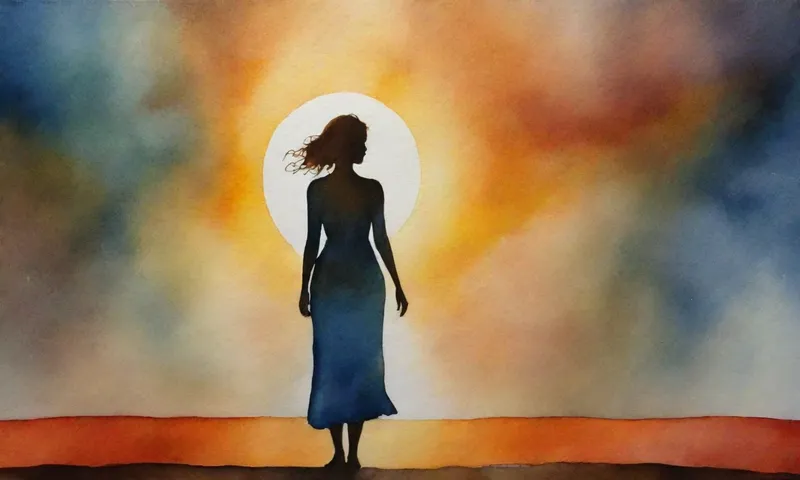 Una figura solitaria está iluminada contra un telón de sombras profundas, sosteniendo un sol pequeño como si abrazara su fuerza.