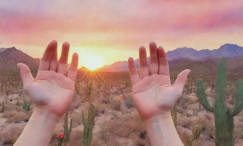 Una fotografía de cerca de una mano de personas resilientes se extendió hacia el amanecer
