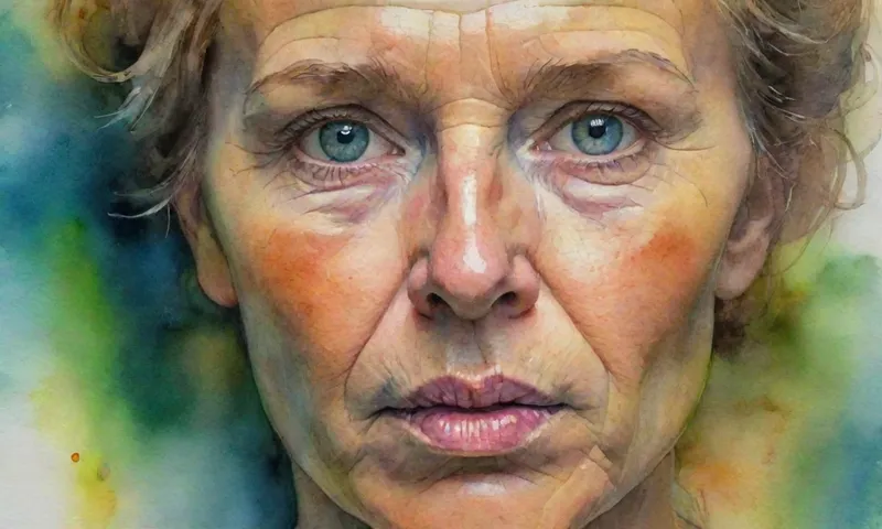 Un retrato de cerca de una persona en la cara templada muestra determinación y resiliencia como iluminada por un sutil efecto aurora borealis alrededor de sus ojos.