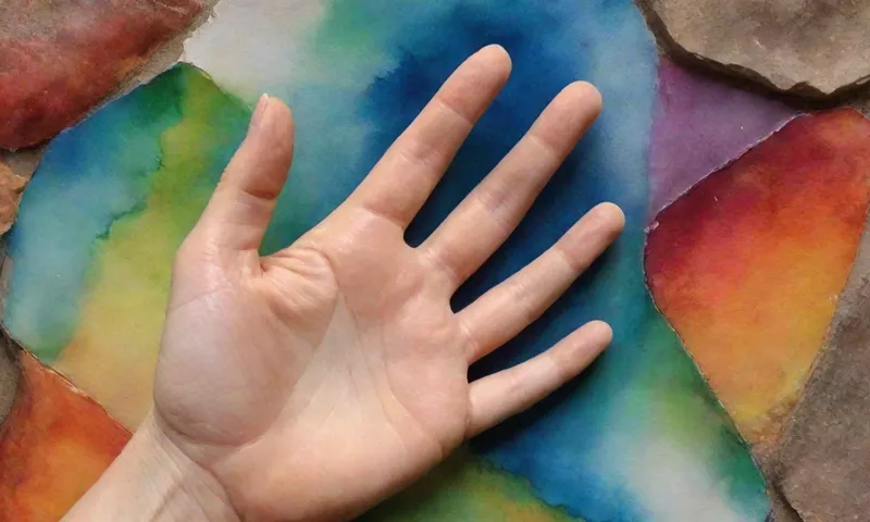 Una mano coloca suavemente su palma sobre una roca vibrante y multifacética