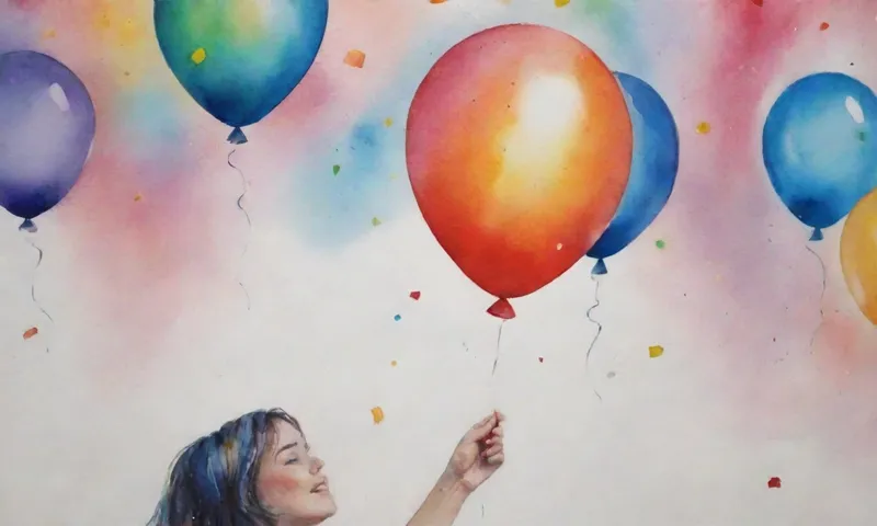 Una mano sosteniendo delicadamente un globo mientras se ducha por confeti, con una expresión brillante y juguetona en su cara.