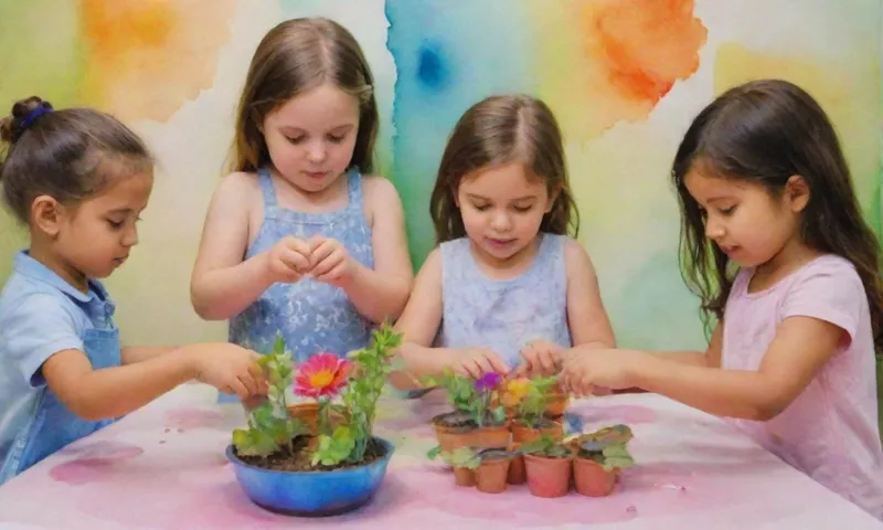 Un grupo de niños diversos se dedican a actividades colaborativas como construir un jardín en miniatura o compartir emociones a través del juego de roles.