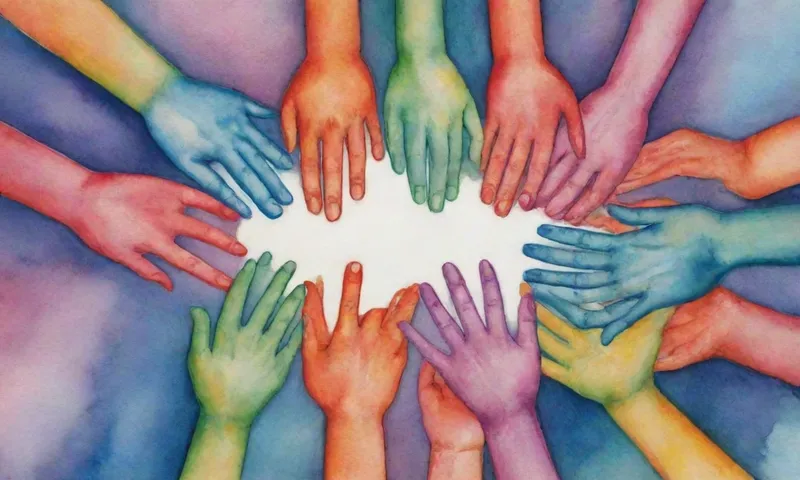 Una ilustración brillante de las manos se unieron formando una forma de corazón rodeada de rostros diversos conectados a través de líneas que simbolizan la resiliencia, el crecimiento y el empoderamiento.