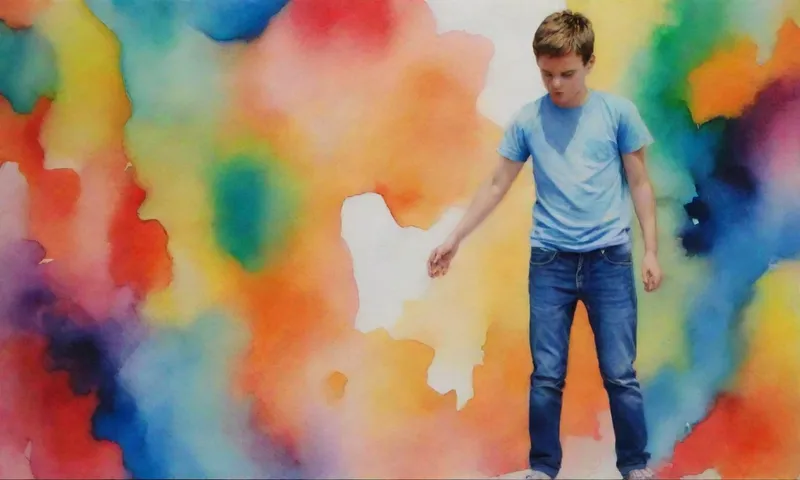 Una persona joven no está dispuesta en un contexto de colores dinámicos y formas abstractas, lo que representa la fuerza interior y la resiliencia frente a los desafíos de la vida.