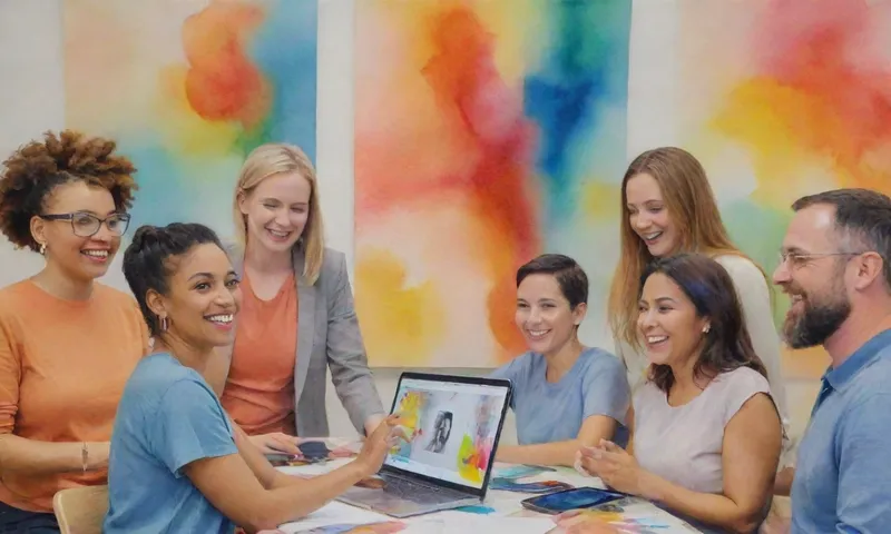 Un grupo de diversos empleados colaboran con entusiasmo al utilizar recursos compartidos en una conferencia virtual junto con un trabajador sonriente que demuestra una nueva función de software, todas representadas a través de visuales vibrantes y modernas, simbolizando la fuerza de colaboración y la adaptabilidad incluso durante tiempos difíciles.