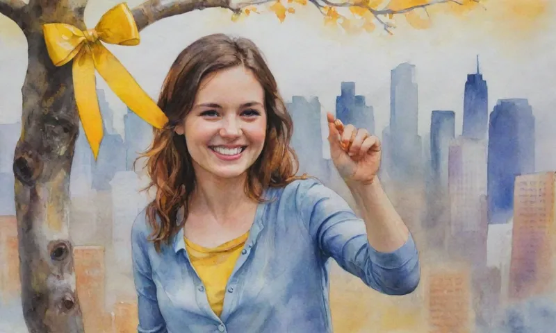 Una joven sonriente se encuentra en frente de un paisaje urbano