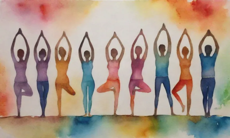 Un grupo diverso de personas que participan en actividades conscientes como yoga o caminando en la naturaleza para fomentar la presencia y la conexión, mientras que una mano de apoyo toca ligeramente a otro hombro.