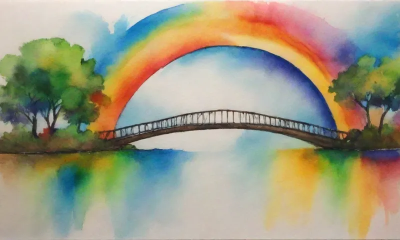 Un puente arco iris vibrante que conecta a diferentes individuos con sonrisas y expresiones genuinas de respeto en sus ojos.