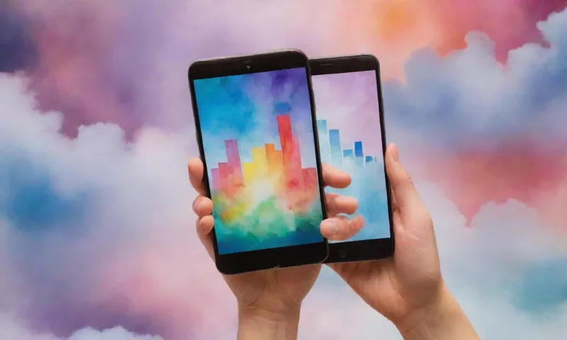 Una mano sosteniendo un smartphone mostrando gráficos de mercado financiero superpuestos con las manos alcanzando hacia las nubes digitales en el espacio proyectado 4D.