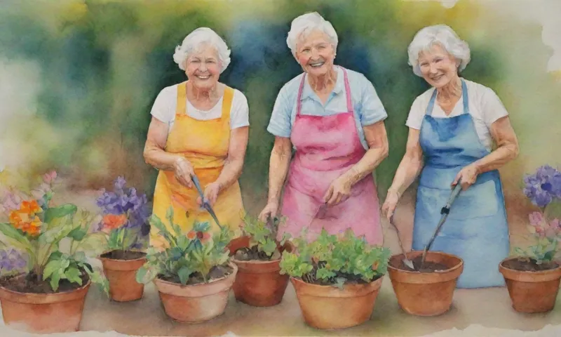 Un grupo diverso de personas de diferentes generaciones que participan en actividades intergeneracionales como jardinería, enseñanza y narración con cálidas sonrisas que se conectan a través de las edades, simbolizando el crecimiento colectivo y la fuerza compartida.