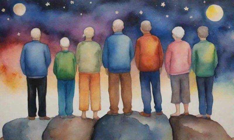 Un grupo diverso de personas, jóvenes y viejos, las manos entrelazadas, las caras aglow y determinada, de pie sobre diversas superficies naturales como rocas bajo un cielo nocturno estrellado, lo que significa resiliencia y unidad.