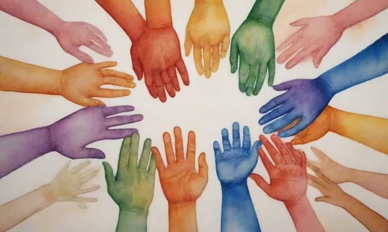 Un grupo diverso de manos entrelazadas forma un círculo con caras aparecidas, simbolizando la esperanza unida y la fuerza para lograr la resiliencia.
