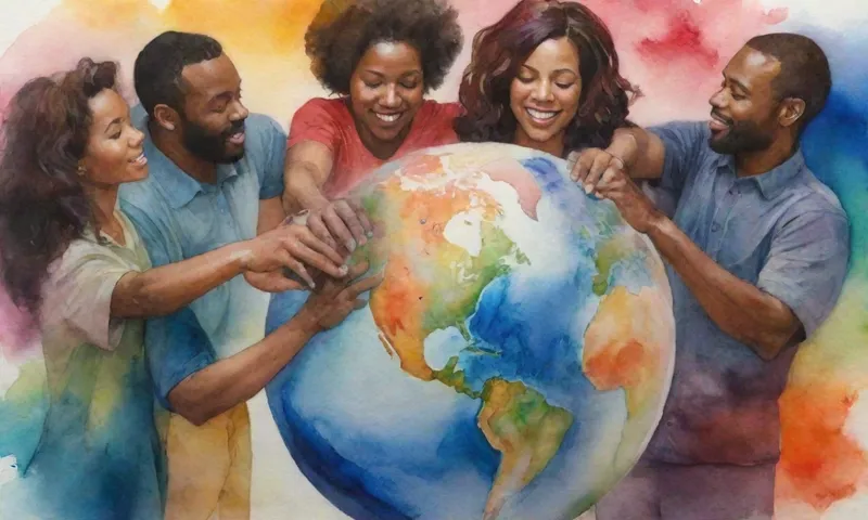 Un grupo de individuos diversos se hundió juntos, las manos se unieron, formando un anillo alrededor de un globo iluminado, energía simbólica pulsando del globo.