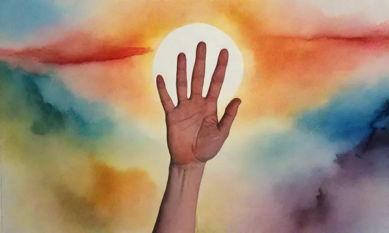 Una mano extendiéndose hacia un sol en ascenso, simbolizando la fuerza personal y social.