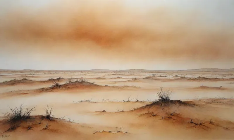 Un paisaje estéril donde una vez floreció la vegetación exuberante, ahora perforada por tormentas de polvo de viento, ilustra una región que lucha contra la desertificación debido al cambio climático.