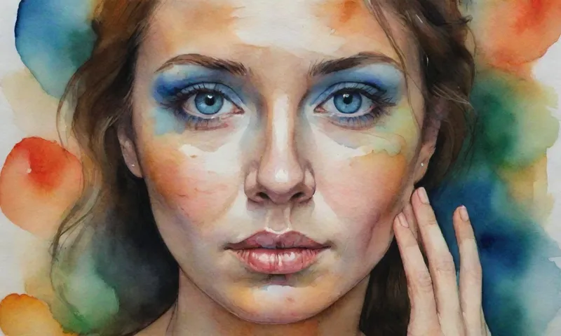 Un retrato cercano de una cara de personas revela una profunda contemplación en sus ojos, mientras que las manos sostienen suavemente una pequeña piedra en medio de varios símbolos que representan la naturaleza, los rituales y la mente.