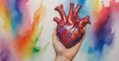 Una mano entrelazada con un corazón humano que simboliza la resiliencia contra un telón de fondo de flechas de punta ascendente que representan investigación científica