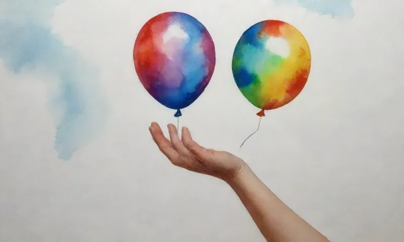 Un niño extendió la mano sosteniendo un pequeño globo de colores brillantes que representa su fuerza interior, mientras estaba de pie confiado en una superficie inestable.