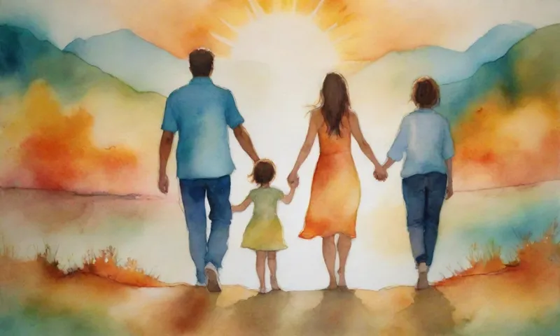 Un paisaje bañado por el sol cuenta con tres personas de diferentes edades que sostienen las manos, mirando hacia adelante, con expresiones tranquilas y diversas contra un escenario vibrante que sugiere una fuerza y esperanza crecientes.