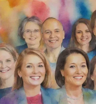 Un vibrante collage que muestra a diversos individuos reunidos en una conferencia