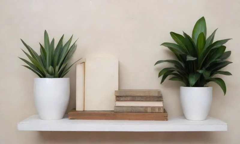 Un elegante y blanco y unico ambiente lleno de elegantes estantes de madera de corte geométrico que sostienen sólo un puñado de objetos insuficientes: un libro de piedra pulido, un delicado jarrón de porcelana y una sola planta de macetas.