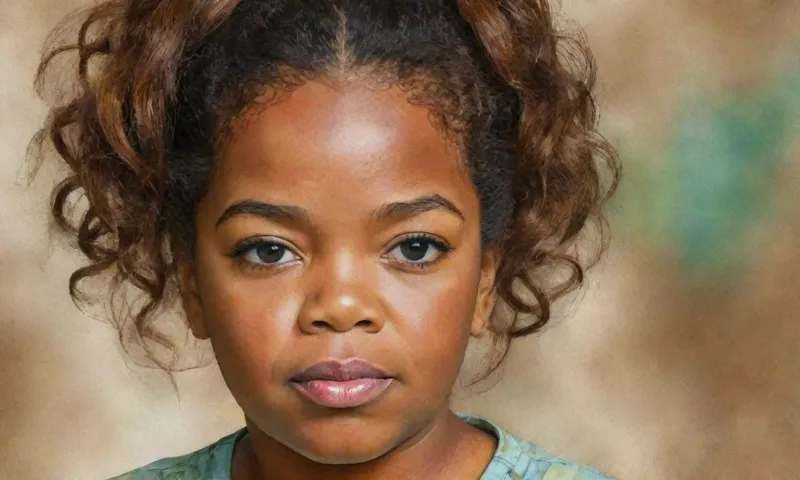 Un retrato de Oprah Winfreys determinó la mirada fijada en una fotografía anciana de una joven que recibe apoyo, evocando su dedicación para empoderar a otros y el paso del tiempo.
