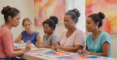Un grupo de personas diversas dedicadas a talleres