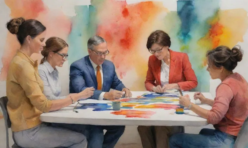 Un grupo diverso de individuos colaboran en torno a un lugar de trabajo modelo