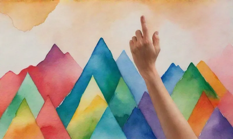 Una mano que se extiende desde detrás de un gráfico de plan financiero de colores brillantes y geométricos, con un pico de montaña que representa el alivio acaba de atravesar su superficie.
